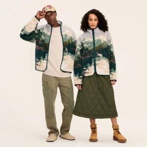 Woolrich x Target  Zip-Up Fleece Jacket Green/Tan  Landscape Print Adult XL NWT